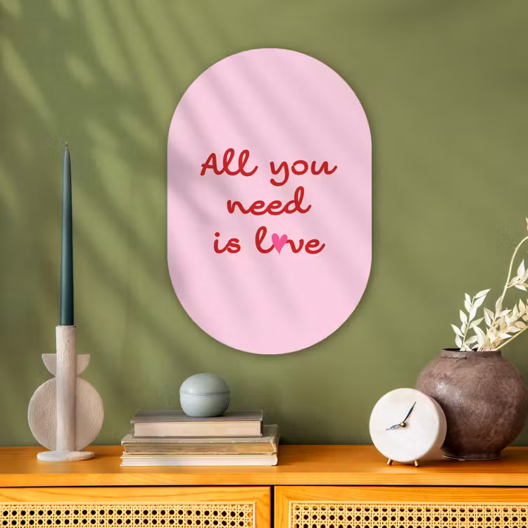 Tekst - Roze - Love - Hart Wandcirkel Ovaal Forex klein -sfeer2