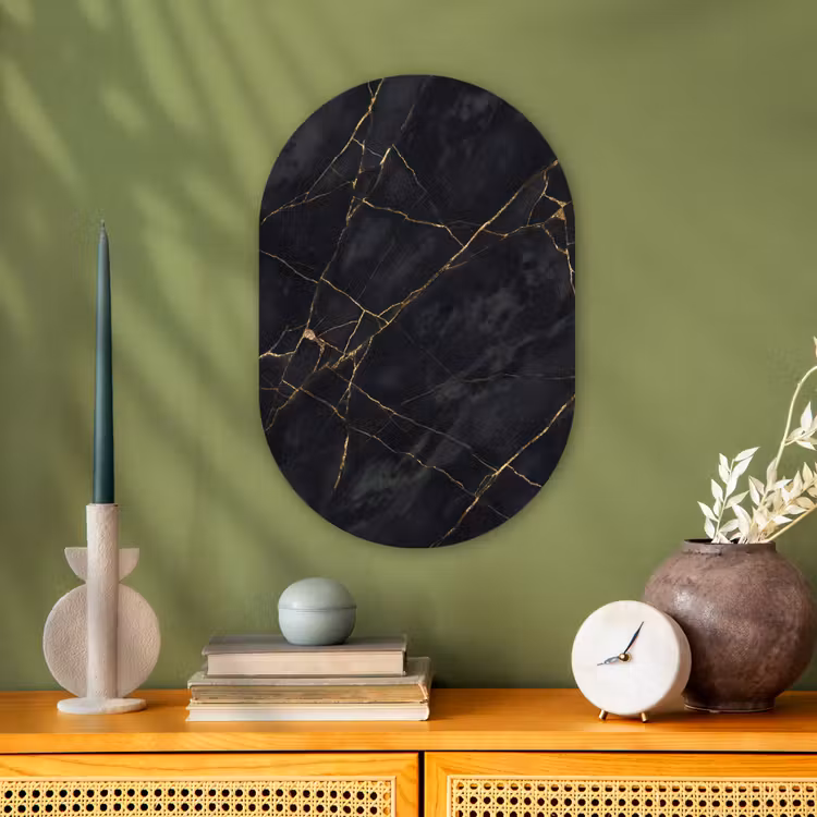 Textuur - Gouden lijnen - Abstract - Modern - Zwart Wandcirkel Ovaal Forex klein -sfeer2