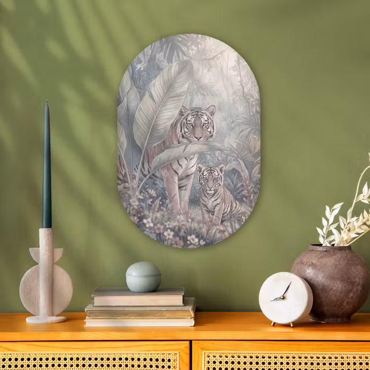 Tijger - Welp - Jungle - Illustratie - Dieren Wandcirkel Ovaal Forex klein -sfeer2