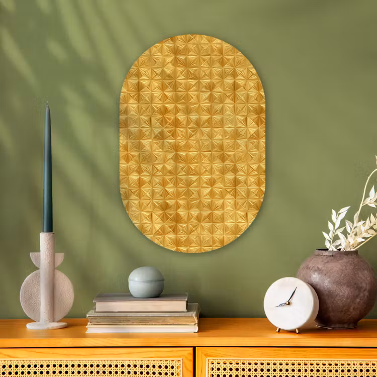 Tegels - Geometrisch - Reliëf - Goud Wandcirkel Ovaal Forex klein 630 -sfeer2
