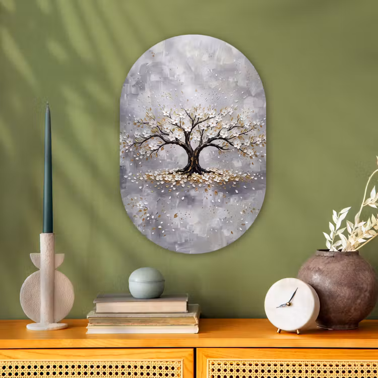 Boom - Bloemen - Natuur - Abstract - Wit Wandcirkel Ovaal Forex klein -sfeer2