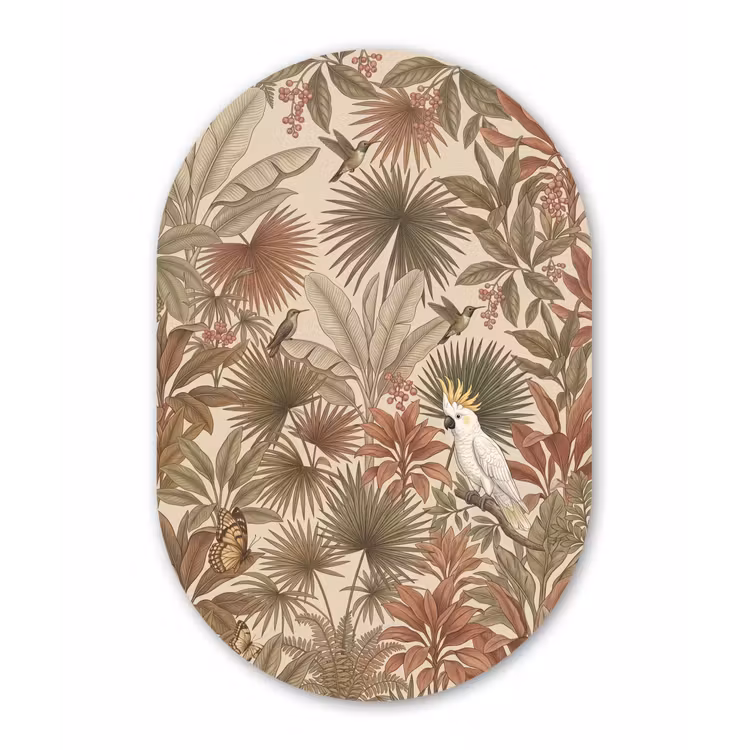 Tropisch - Vogels - Beige Wandcirkel Ovaal Forex klein -3d