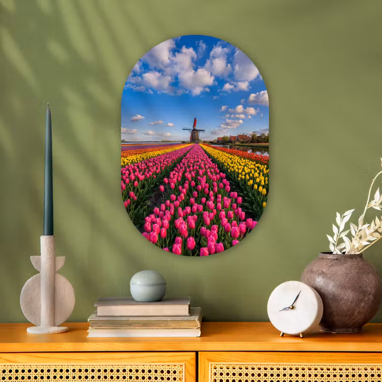 Tulpen - Holland - Molen - Kleurrijk Wandcirkel Ovaal Forex klein -sfeer2