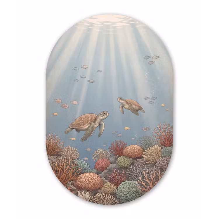 Schildpad - Onderwater - Natuur - Illustratie Wandcirkel Ovaal Forex klein -3d
