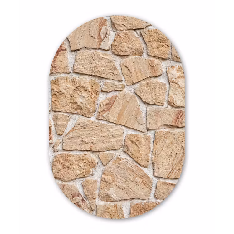 Muur - Steen - Patroon - Rustiek - Beige Wandcirkel Ovaal Forex klein -3d