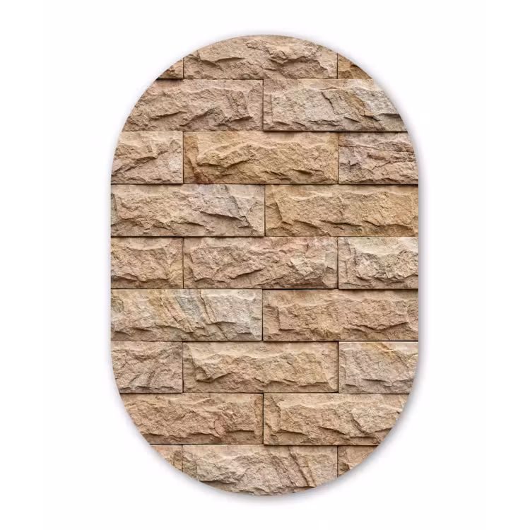 Muur - Steen - Ruw - Textuur - Beige Wandcirkel Ovaal Forex klein -3d