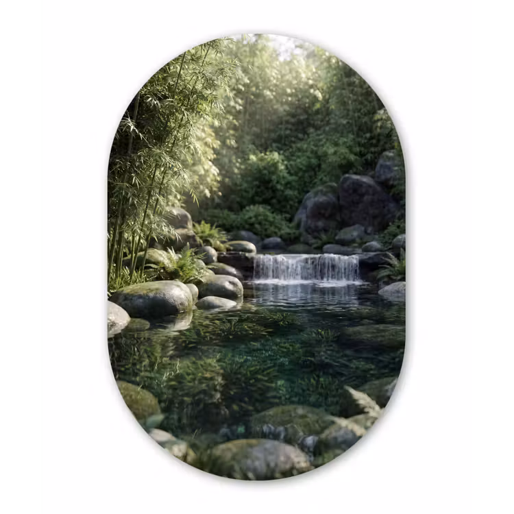 Beek - Waterval - Natuur - Groen Wandcirkel Ovaal Forex klein -3d
