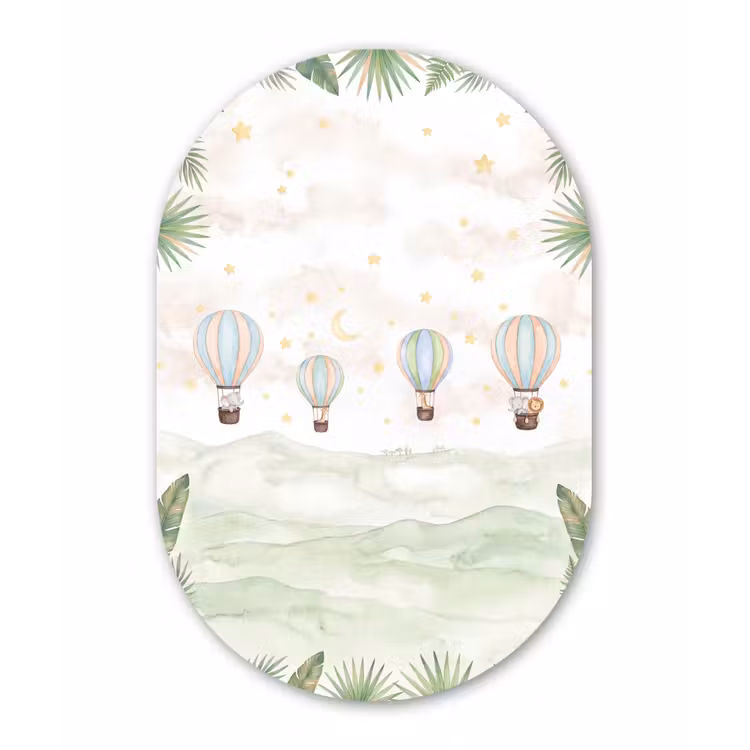 Aquarel - Luchtballonnen - Pastel Wandcirkel Ovaal Forex klein -3d