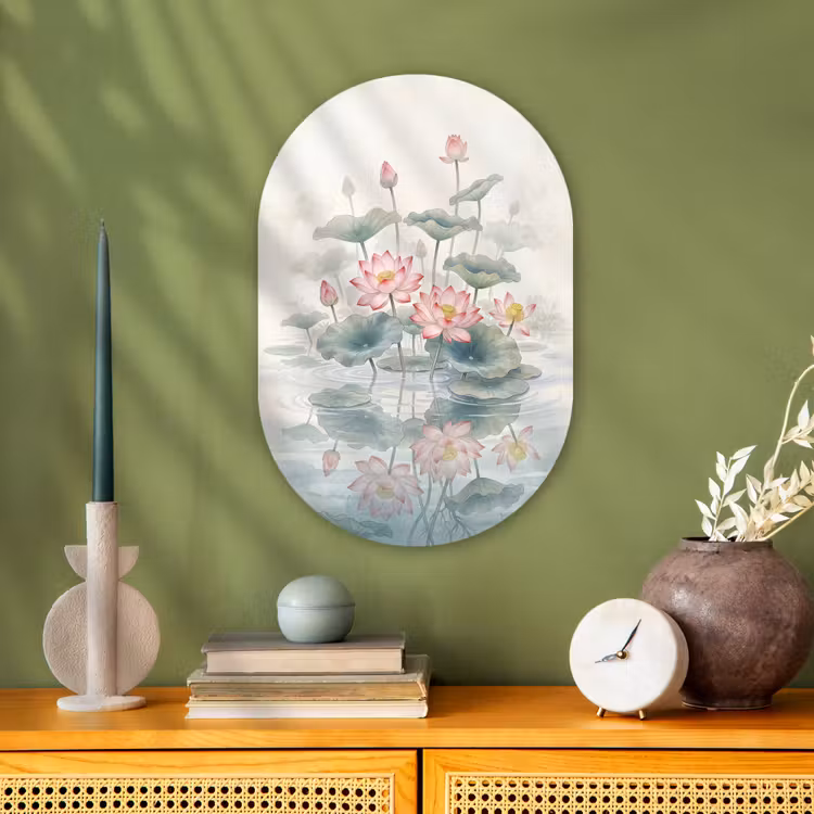 Aquarel - Lotusbloemen - Kleurrijk Wandcirkel Ovaal Forex klein -sfeer2