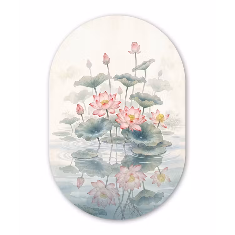 Aquarel - Lotusbloemen - Kleurrijk Wandcirkel Ovaal Forex klein -3d