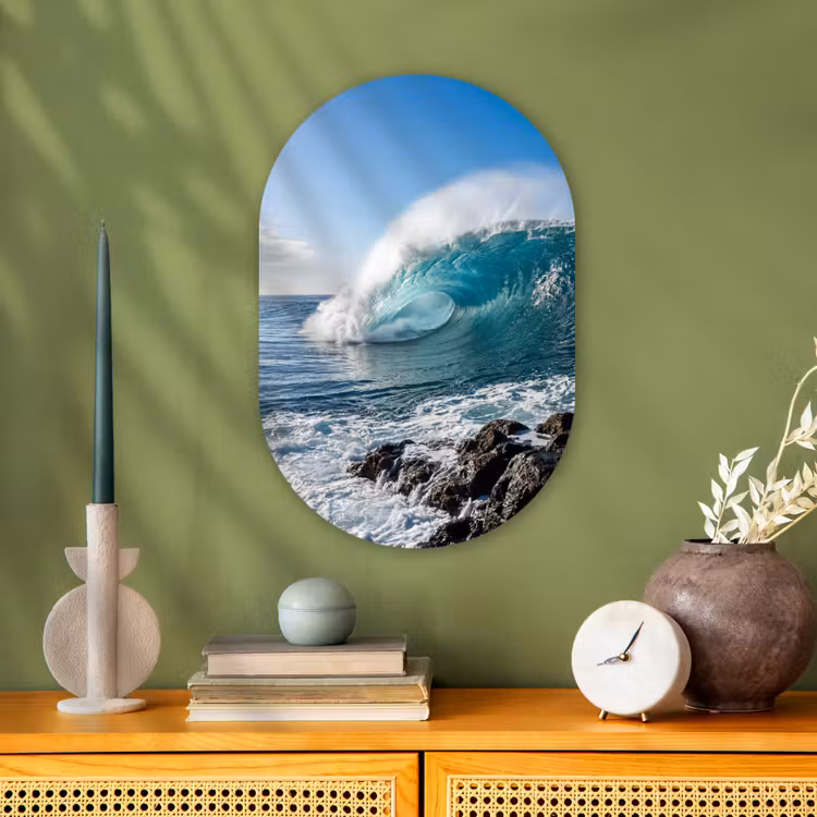 Golf - Oceaan - Brekend - Water - Blauw Wandcirkel Ovaal Forex klein -sfeer2