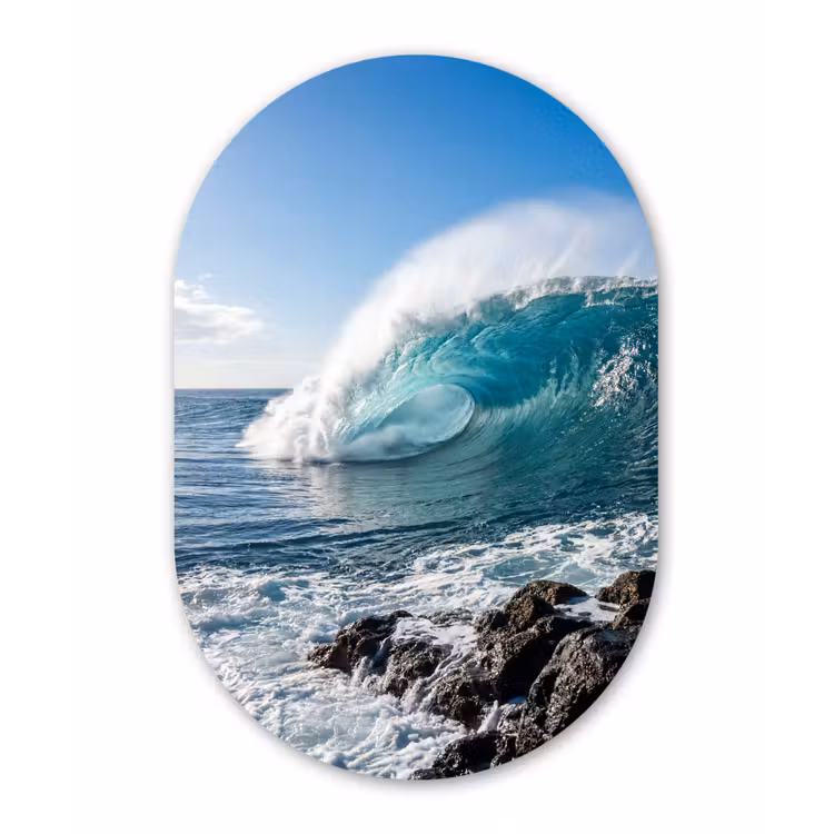 Golf - Oceaan - Brekend - Water - Blauw Wandcirkel Ovaal Forex klein -3d