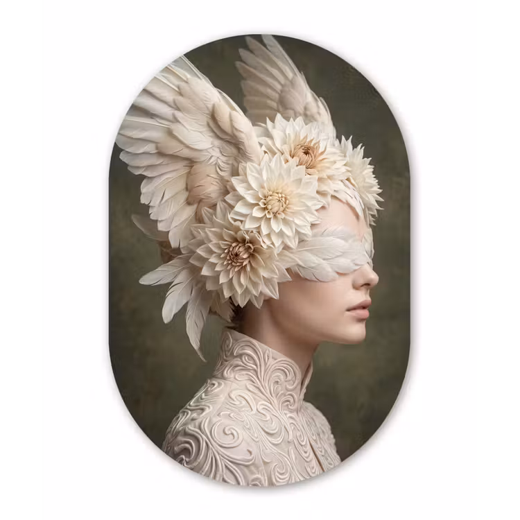 Vleugels - Vrouw - Wit Wandcirkel Ovaal Forex klein -3d