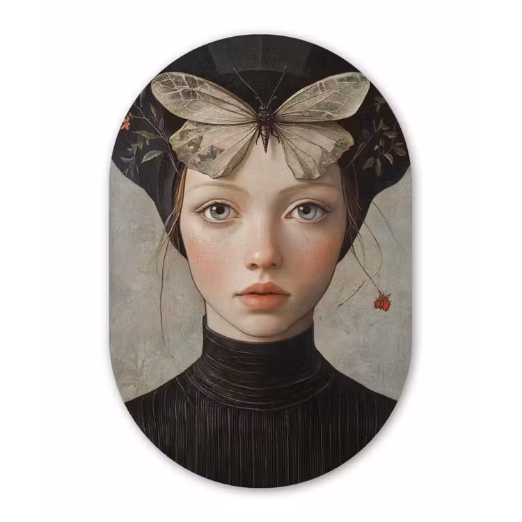 Woman - Butterfly - Art - Classic - Muted Wandcirkel Ovaal Forex klein -3d