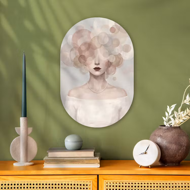Vrouw - Cirkels - Beige Wandcirkel Ovaal Forex klein -sfeer2