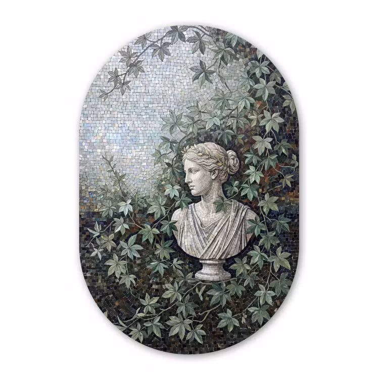 Vrouw - Klassiek - Mozaiëk - Natuur - Groen Wandcirkel Ovaal Forex klein -3d
