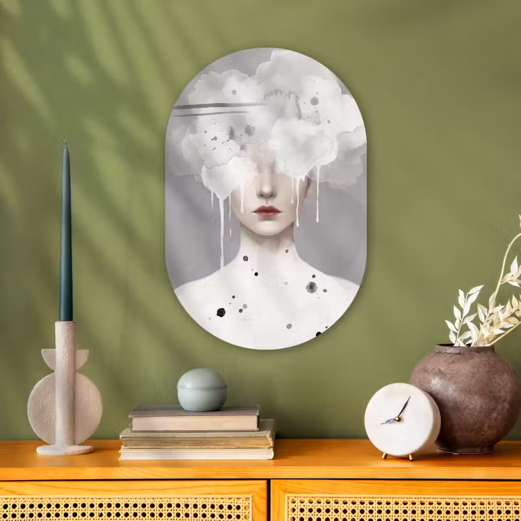 Vrouw - Wolk - Grijs Wandcirkel Ovaal Forex klein -sfeer2