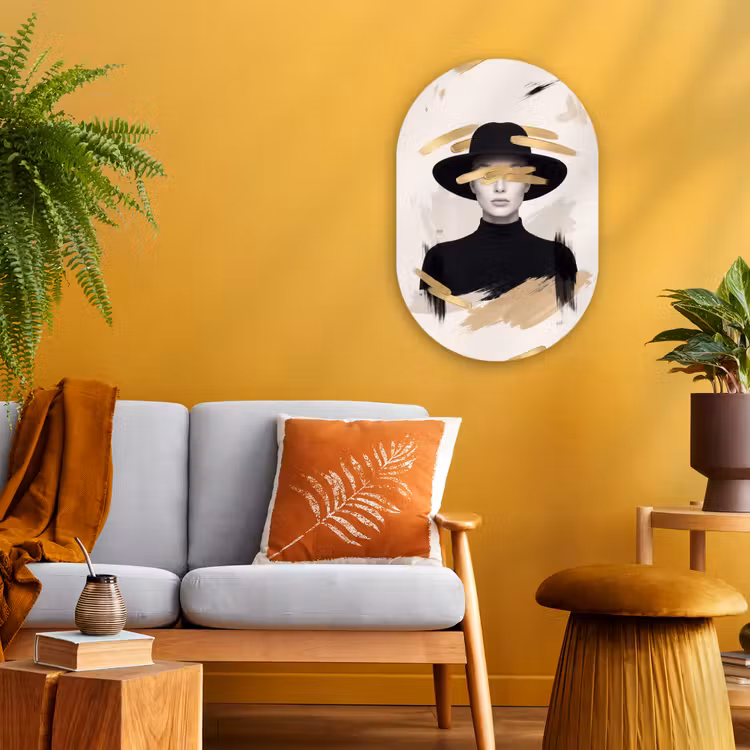 Vrouw - Portret - Modern - Goud - Kunst Wandcirkel Ovaal Forex klein -sfeer4