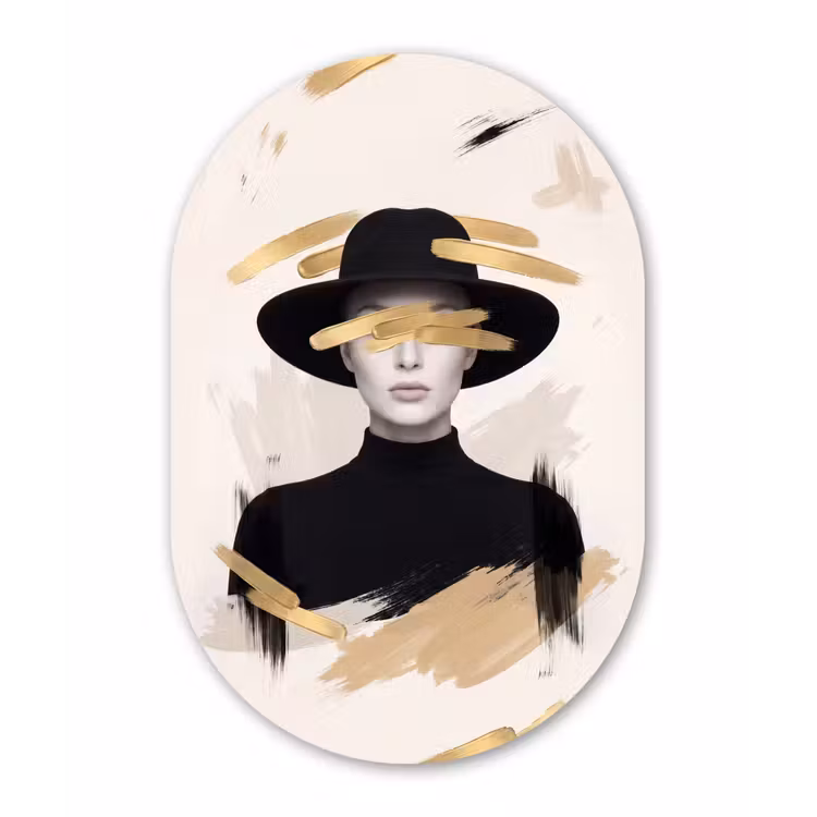 Vrouw - Portret - Modern - Goud - Kunst Wandcirkel Ovaal Forex klein -3d