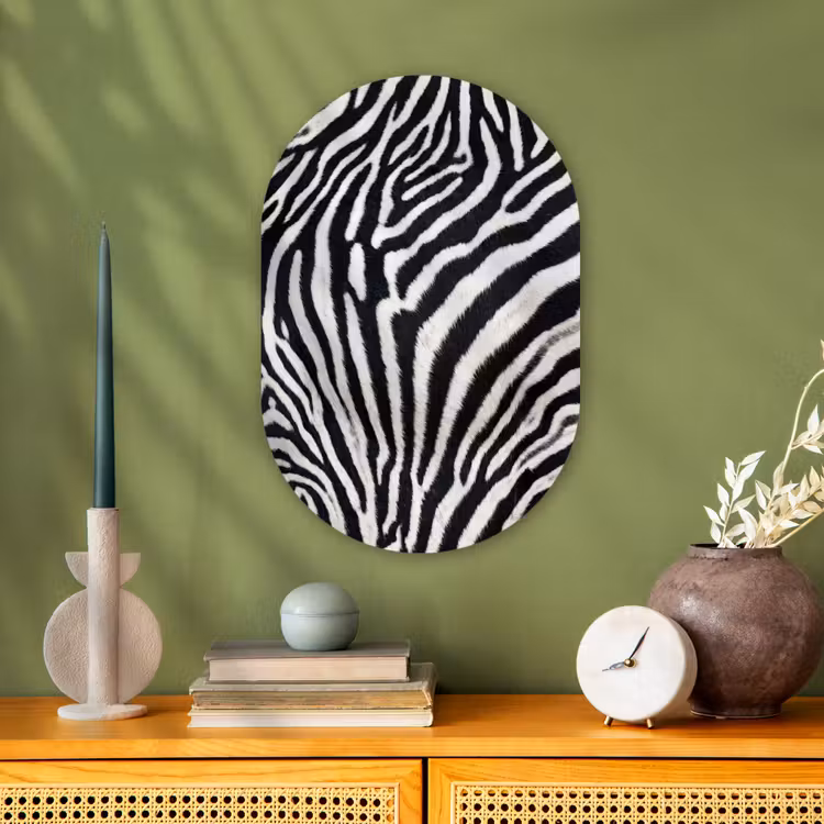 Zebra - Vacht - Klassiek - Zwart - Wit Wandcirkel Ovaal Forex klein -sfeer2