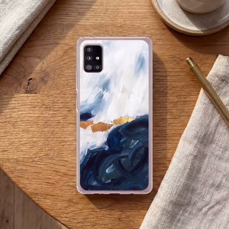 Abstract - Acryl - Blauw - Goud - Elegant Telefoonhoesje Samsung Galaxy A51 5G klein -sfeer1