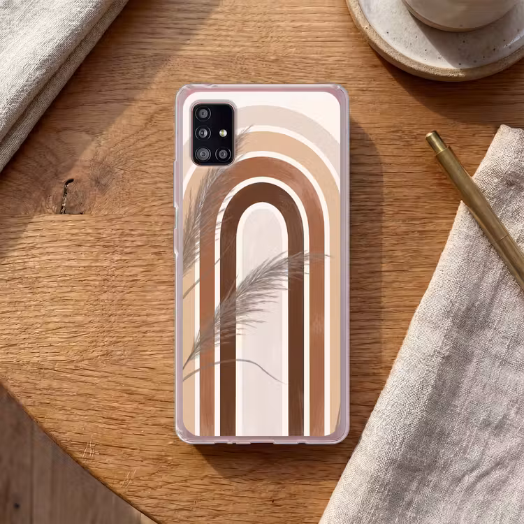 Abstract - Bogen - Plant - Boho - Beige Telefoonhoesje Samsung Galaxy A51 5G klein -sfeer1