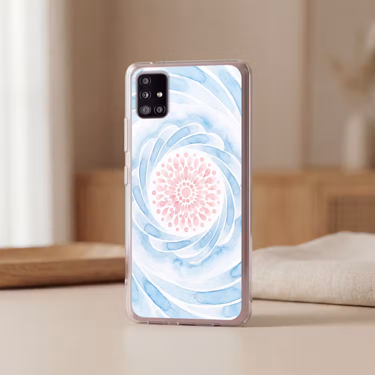 Abstract - Bloemvorm - Aquarel - Roze - Blauw Telefoonhoesje Samsung Galaxy A51 5G klein -sfeer2