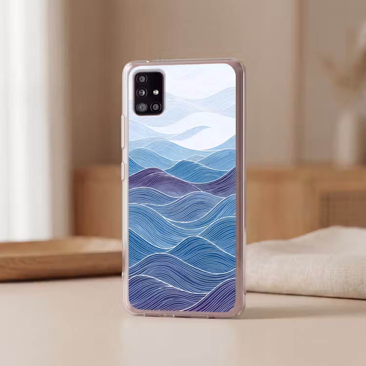 Abstract - Golven - Patroon - Blauw - Modern Telefoonhoesje Samsung Galaxy A51 5G klein -sfeer2