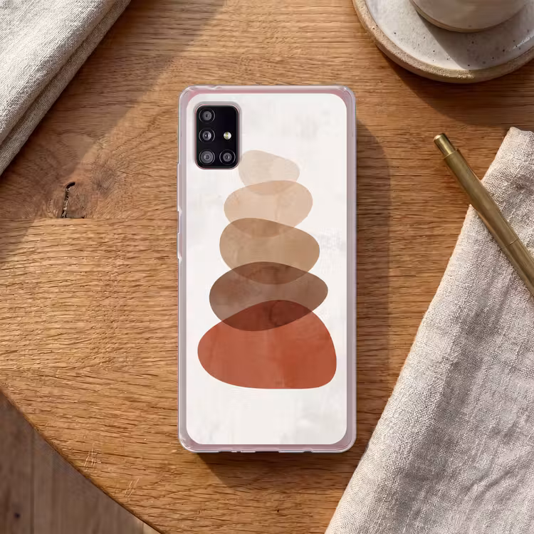 Abstractie - Gestapeld - Balans - Modern - Aardetinten Telefoonhoesje Samsung Galaxy A51 5G klein -sfeer1