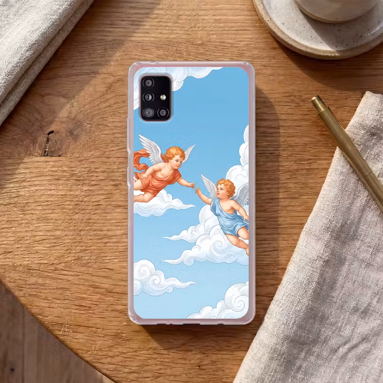 Engel - Vliegend - Klassiek - Blauw Telefoonhoesje Samsung Galaxy A51 5G klein -sfeer1