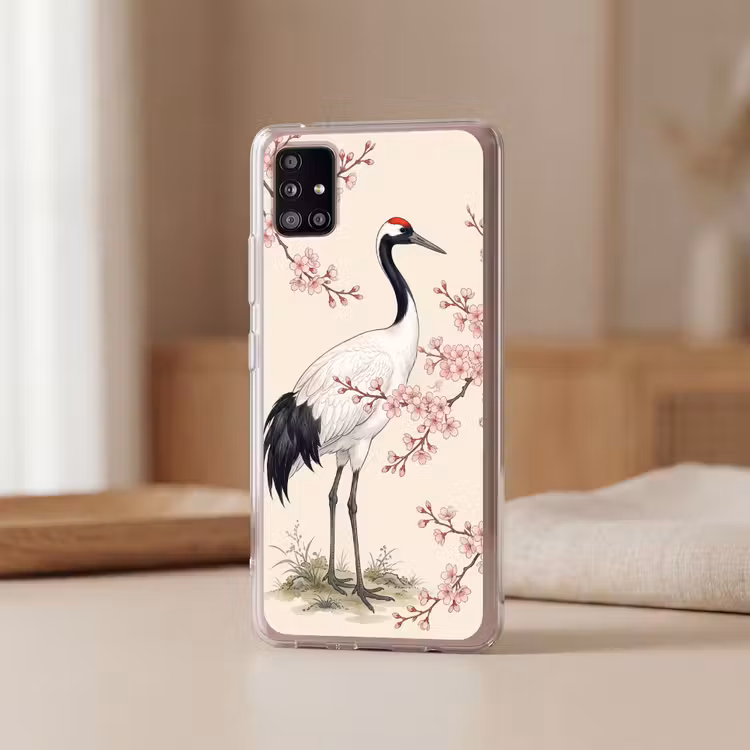 Aziatisch - Kraanvogel - Beige Telefoonhoesje Samsung Galaxy A51 5G klein -sfeer2