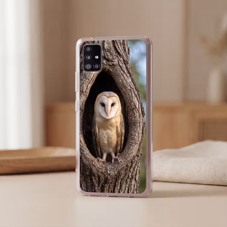 Kerkuil - Boom - Natuur - Bruin Telefoonhoesje Samsung Galaxy A51 5G klein -sfeer2