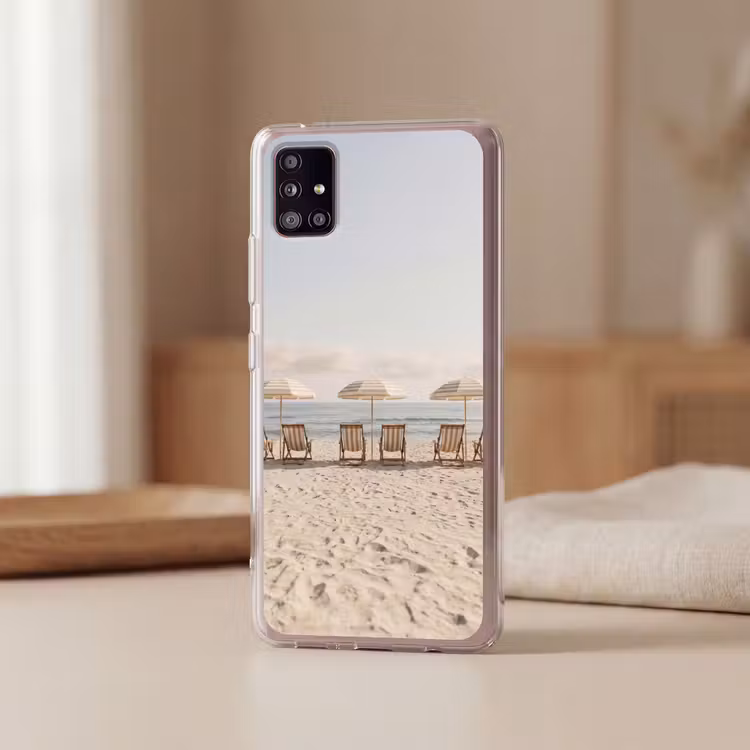 Strand - Stoelen - Parasol Telefoonhoesje Samsung Galaxy A51 5G klein -sfeer2
