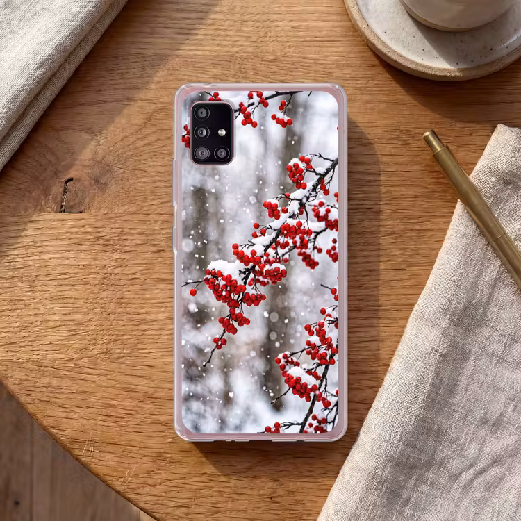Bessen - Takken - Sneeuw - Winter - Kleurrijk Telefoonhoesje Samsung Galaxy A51 5G klein -sfeer1