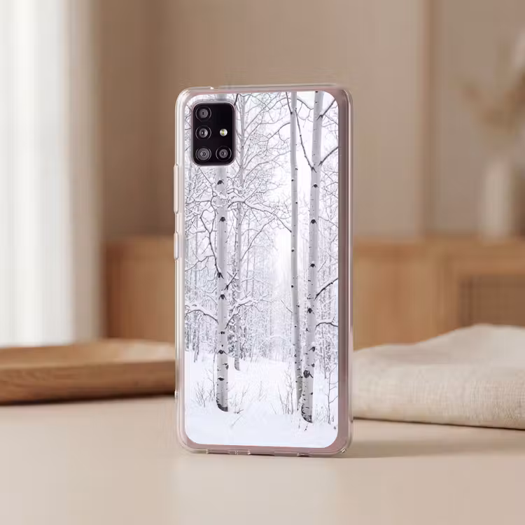 Berkenbomen - Sneeuw - Winter - Bos - Wit Telefoonhoesje Samsung Galaxy A51 5G klein -sfeer2