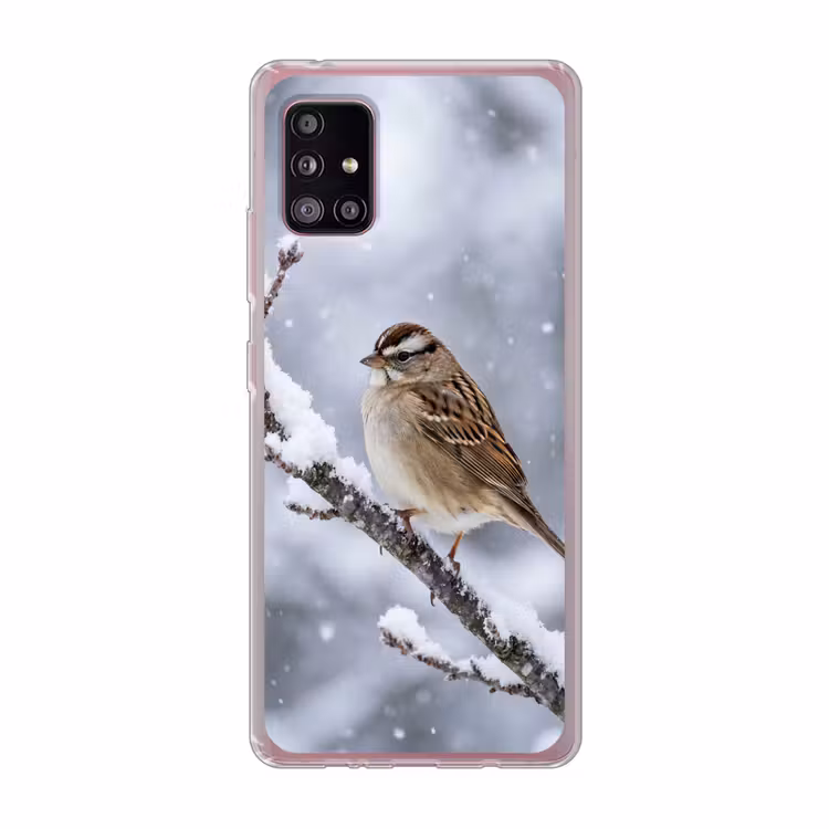 Vogel - Tak - Sneeuw - Winter Telefoonhoesje Samsung Galaxy A51 5G klein -3d