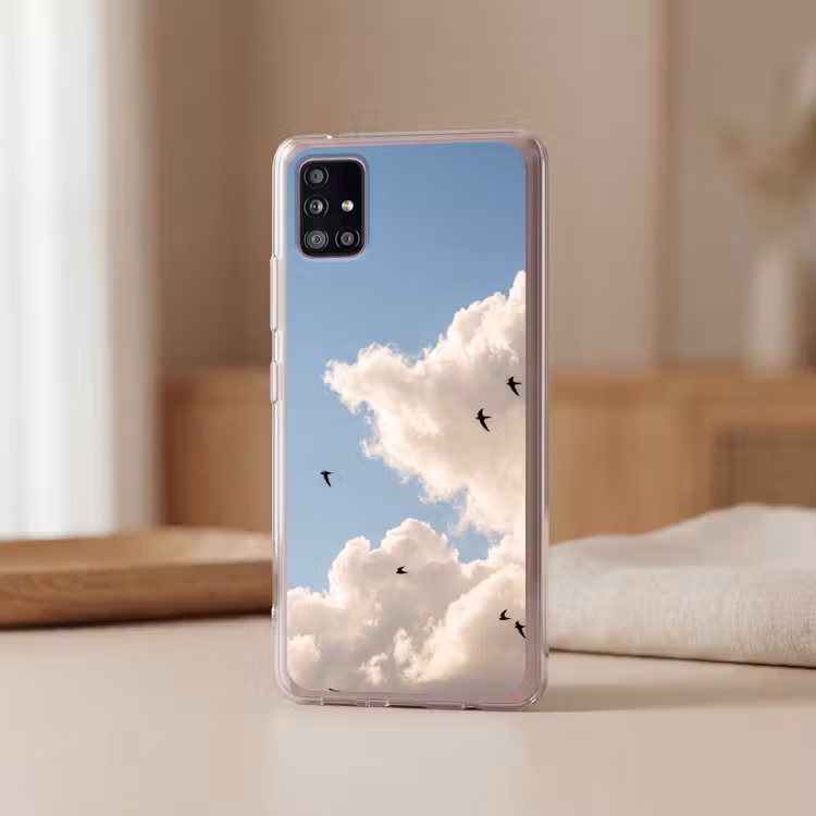 Vogel - Vlucht - Wolken - Natuur - Blauw Telefoonhoesje Samsung Galaxy A51 5G klein -sfeer2
