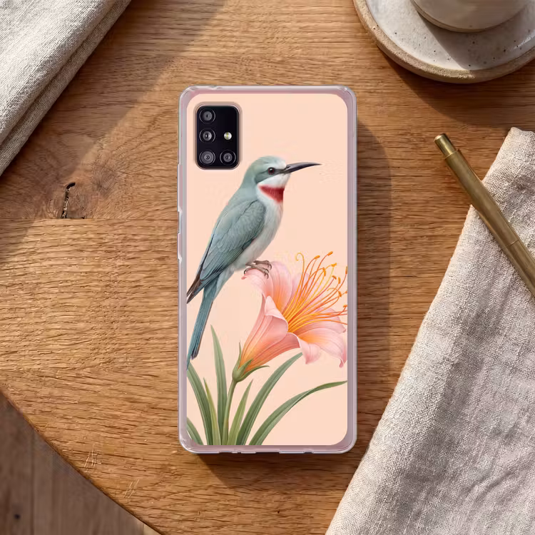 Vogel - Bloem - Natuur - Roze Telefoonhoesje Samsung Galaxy A51 5G klein -sfeer1