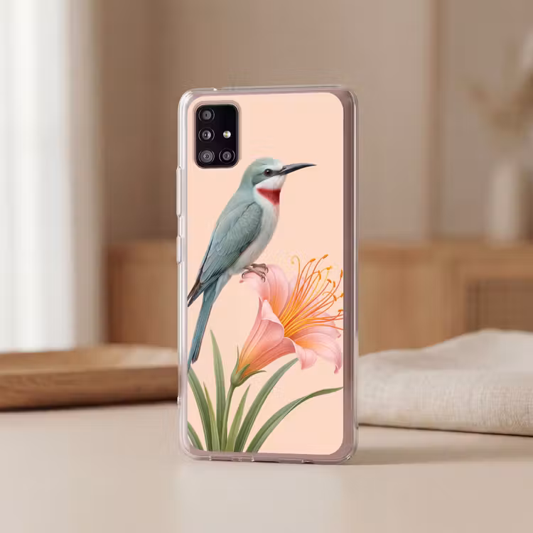 Vogel - Bloem - Natuur - Roze Telefoonhoesje Samsung Galaxy A51 5G klein -sfeer2