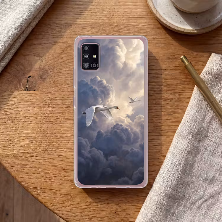 Vogel - Vliegend - Natuur - Wit - Wolken Telefoonhoesje Samsung Galaxy A51 5G klein -sfeer1