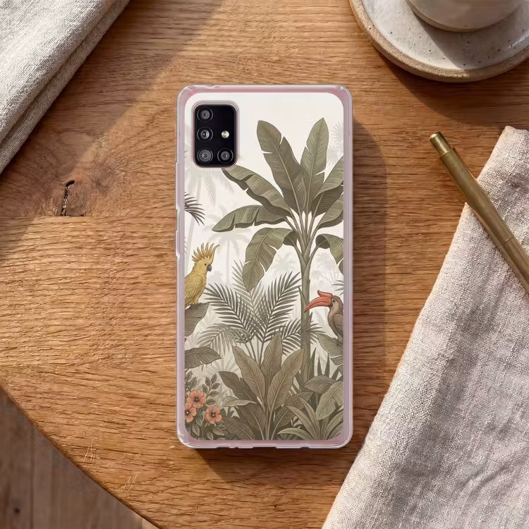 Vogel - Jungle - Tropisch - Illustratie - Groen Telefoonhoesje Samsung Galaxy A51 5G klein -sfeer1