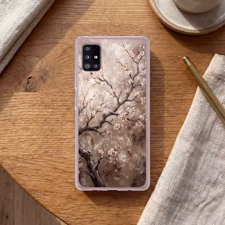 Bloesem - Takken - Schilderij - Beige - Serene Telefoonhoesje Samsung Galaxy A51 5G klein -sfeer1