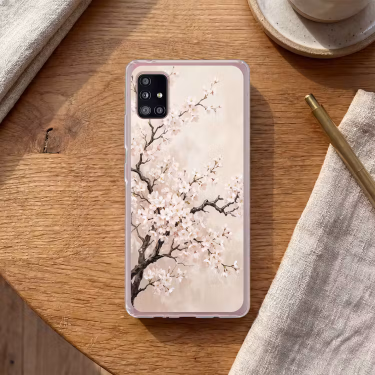 Bloesem - Illustratie - Taupe Telefoonhoesje Samsung Galaxy A51 5G klein -sfeer1