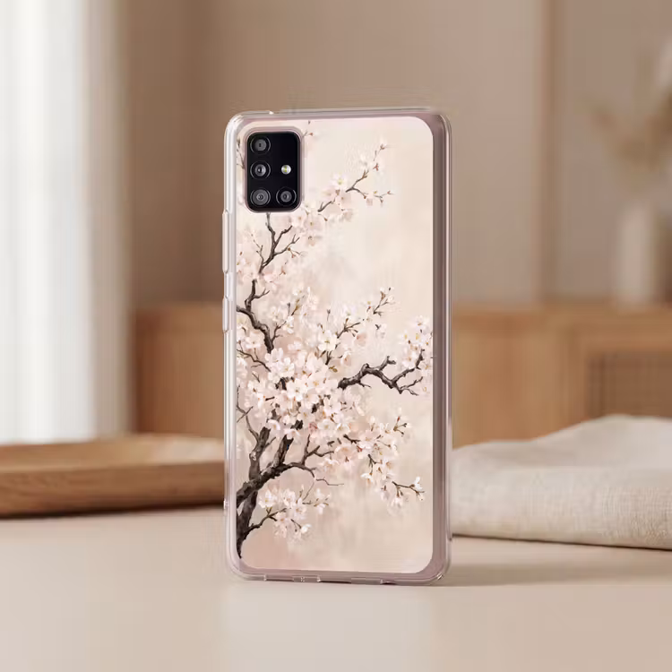 Bloesem - Illustratie - Taupe Telefoonhoesje Samsung Galaxy A51 5G klein -sfeer2
