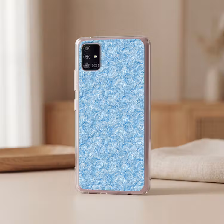 Blauw - Wit - Spiraal - Golven - Lijnen Telefoonhoesje Samsung Galaxy A51 5G klein 373 -sfeer2