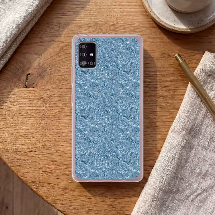 Blauw - Wit - Golven - Getekend - Textuur Telefoonhoesje Samsung Galaxy A51 5G klein 373 -sfeer1