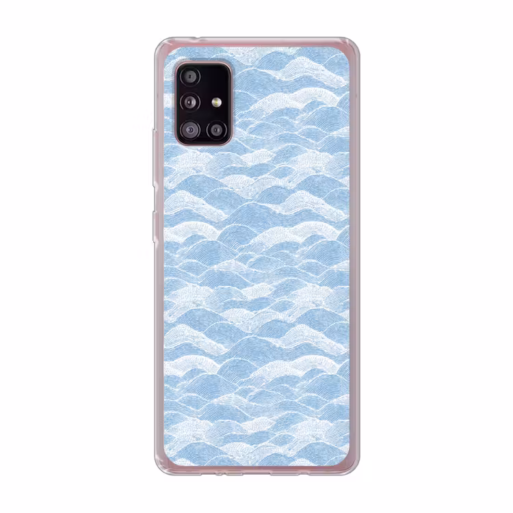 Blauw - Wit - Golven - Getekend Telefoonhoesje Samsung Galaxy A51 5G klein 373 -3d