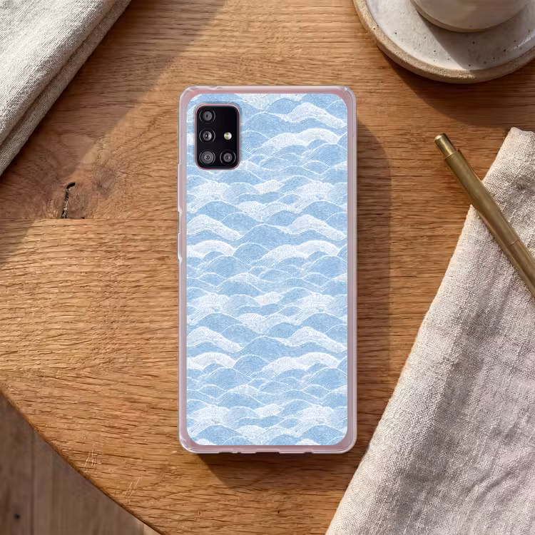 Blauw - Wit - Golven - Getekend Telefoonhoesje Samsung Galaxy A51 5G klein 373 -sfeer1