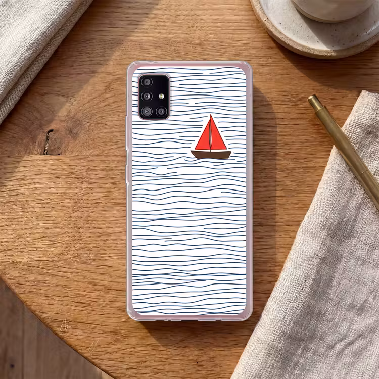 Boot - Water - Rood - Illustratie - Minimalistisch Telefoonhoesje Samsung Galaxy A51 5G klein -sfeer1