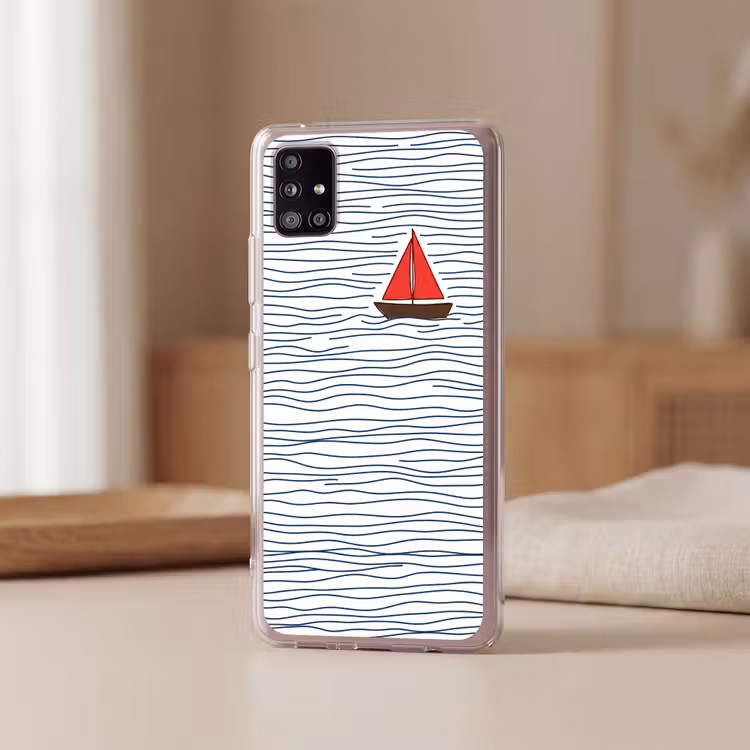Boot - Water - Rood - Illustratie - Minimalistisch Telefoonhoesje Samsung Galaxy A51 5G klein -sfeer2